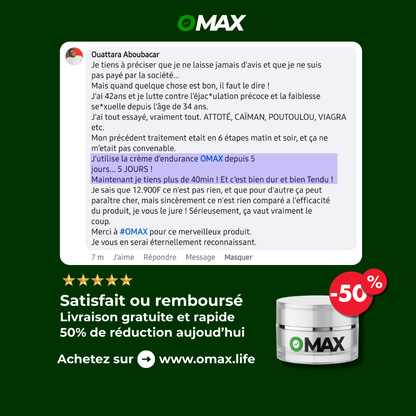 Crème OMAX™ : Vous allez durer 4 fois plus longtemps ! (BAMAKO)